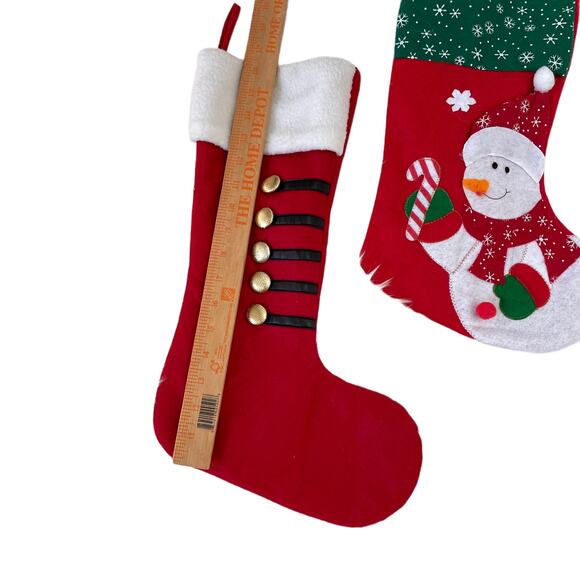 Vintage Christmas Stocking Lot of 2 Red Felt Snowman & Boot Holiday Decor - Picture 2 of 6